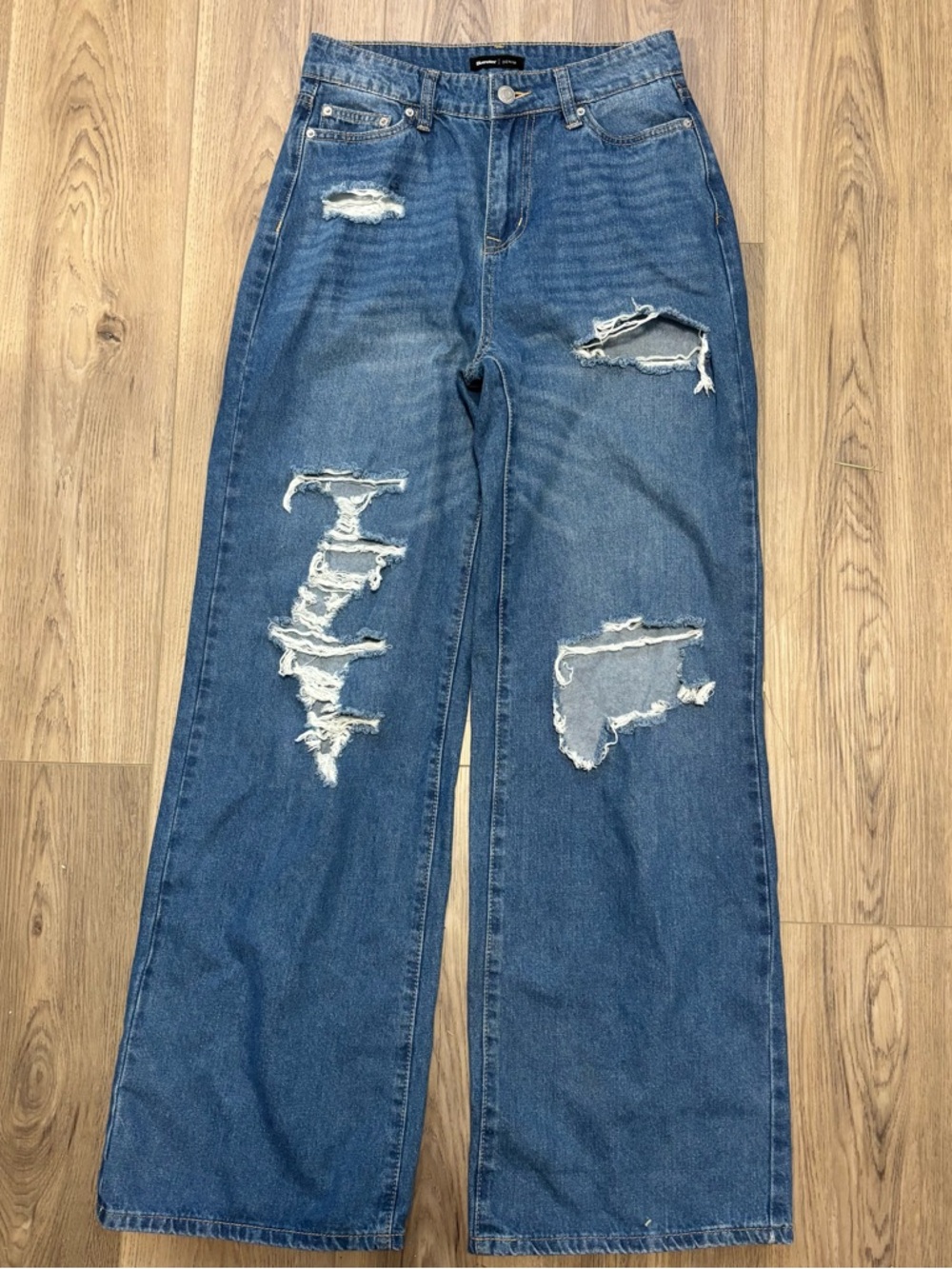 Bluenotes Distressed Wide-Leg Jeans in Blue Size 2